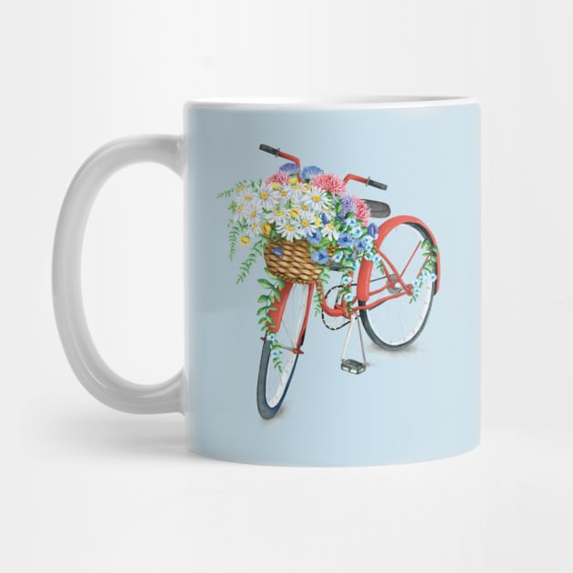 Vintage Red Bicycle With Flowers by susannefloe